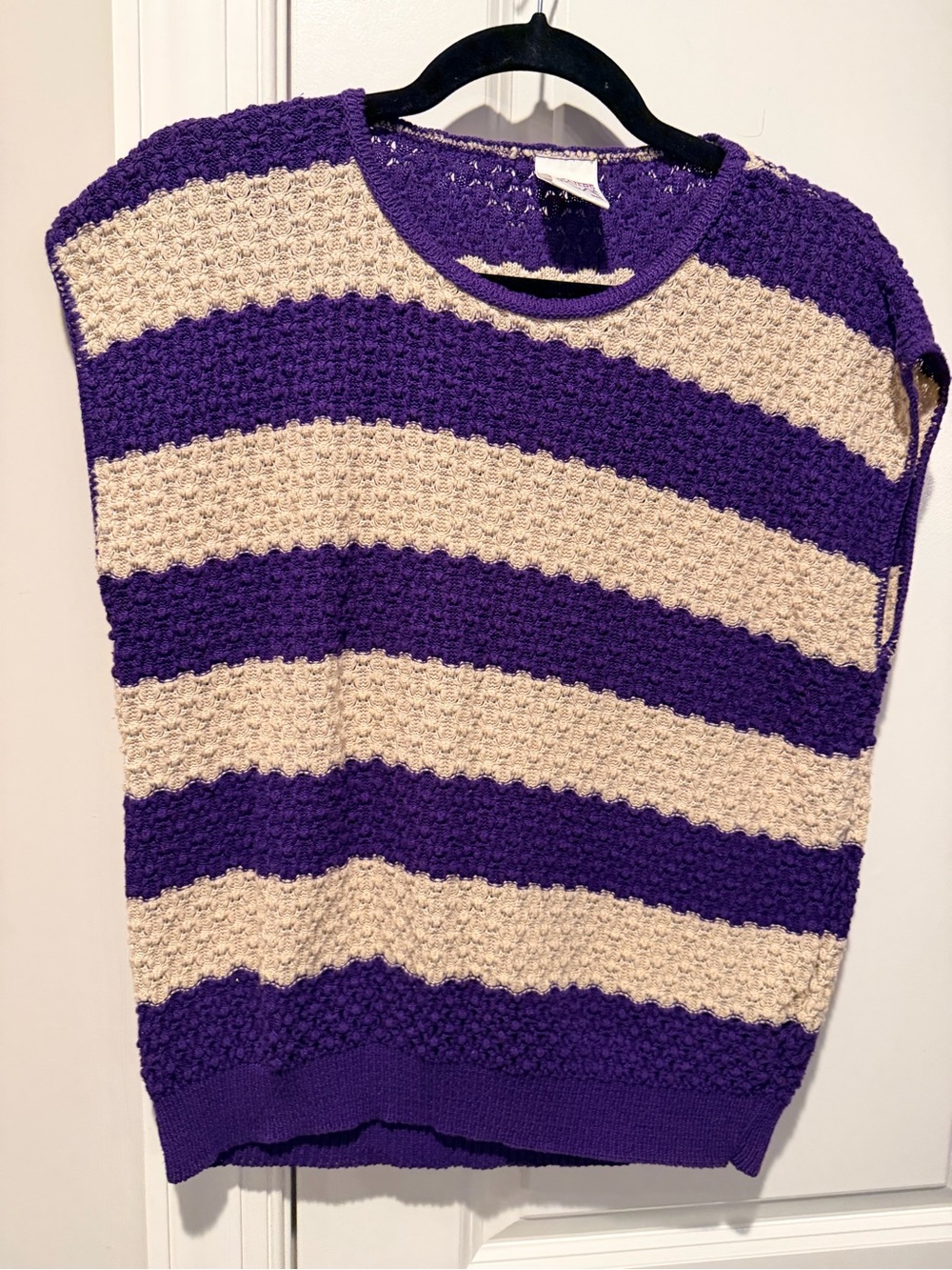 Striped Purple and Cream Knit Crewneck Sweater - Women's Pullover